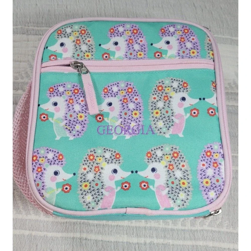 Pottery Barn Kids Hedgehog Floral Lunch Box‎ Pink Trim Personalized “Georgia